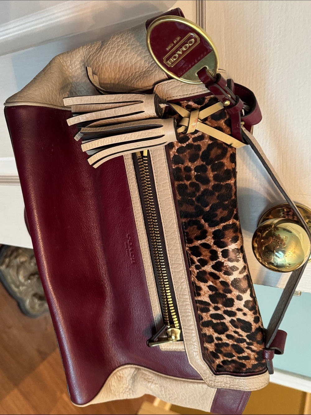Coach Leopard-Print Crossbody Bag in Burgundy and Cream - Picture 8 of 9